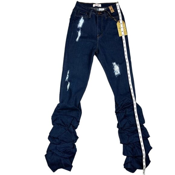 High-Waisted Dark Wash Stacked Jeans NWT Sz L - Picture 9 of 12